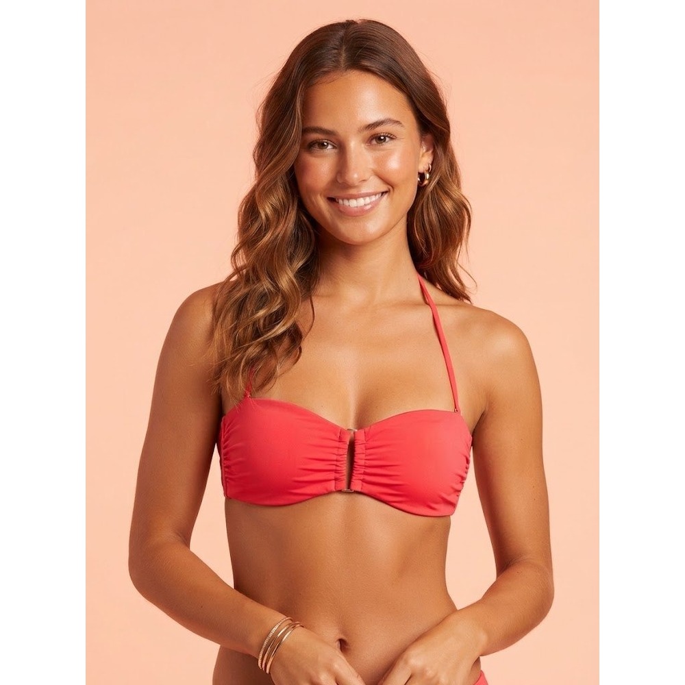 Strapless Mossimo Bikini Top Women Medium Red Excellent Ruched Bandeau Halter